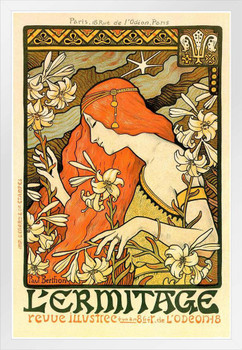 LErmitage Vintage Illustration Alphonse Mucha Art Nouveau Art Prints Mucha Print Art Nouveau Decor Vintage Advertisements Art Poster Ornamental Design Mucha White Wood Framed Poster 14x20