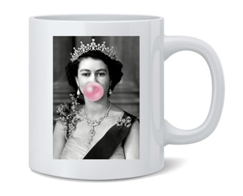 Queen Elizabeth II Blowing Bubble Young Portrait Photo Pop Art British Ceramic Coffee Mug Tea Cup Glass Glasses Fun Novelty Gift 12 Oz Ounces Birthday Christmas Wedding Hot Cold Beverage Souvenir