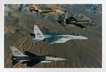 F16 Fighting Falcons Flying in Formation Fighter Jet Airplane Aircraft Plane Photo Photograph White Wood Framed Poster 20x14