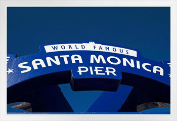 Santa Monica Pier Iconic Sign Los Angeles California Photo Photograph White Wood Framed Poster 14x20