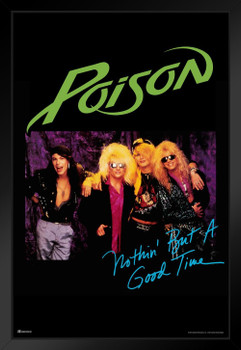 Poison Nothin But a Good Time Song Single Cover Heavy Metal Music Merchandise Retro Vintage 80s 90s Aesthetic Band Black Wood Framed Art Poster 14x20