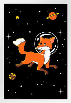 Space Fox Astronaut Funny Parody Red Animal Print Fox Poster Fox Pictures For Wall Decor Cool Fox Wall Art Fox Animal Decor Wildlife Fox Animal Wall Decor White Wood Framed Poster 14x20
