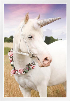 Unicorn Girls Bedroom Decor Pink Cute Fantasy Animal Horse White Wood Framed Poster 14x20