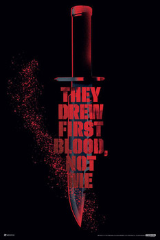 Laminated Rambo Knife They Drew First Blood Not Me Retro Vintage 80s Movie Theater Decor Memorabilia Action Film Sylvester Stallone Series Collection Classic War Poster Dry Erase Wall Art 24x36