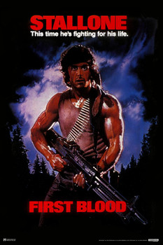 Laminated First Blood Rambo This Time Hes Fighting For His Life Retro Vintage 80s Movie Theater Decor Memorabilia Action Film Sylvester Stallone Series Collection Poster Dry Erase Wall Art 24x36