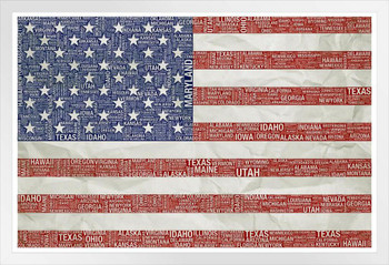 United States Distressed America Flag Poster US American Flag Classy Cool Aesthetic Modern Wall Decor Art Graphic Print Canvas Picture Photograph Home Classroom White Wood Framed Poster 14x20