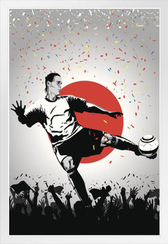 Japan Soccer National Team Sports White Wood Framed Poster 14x20