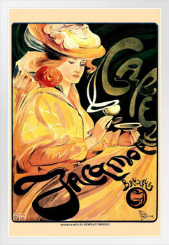 Cafe Jacamot Coffee Vintage Illustration Alphonse Mucha Travel Art Deco Vintage French Wall Art Nouveau 1920 French Advertising White Wood Framed Poster 14x20