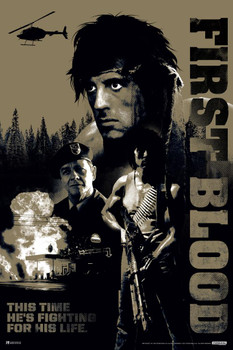 Rambo First Blood Camo Montage Camouflage Art Retro Vintage 80s Movie Theater Decor Memorabilia Action Film Sylvester Stallone Series Collection Classic War Cool Wall Decor Art Print Poster 24x36
