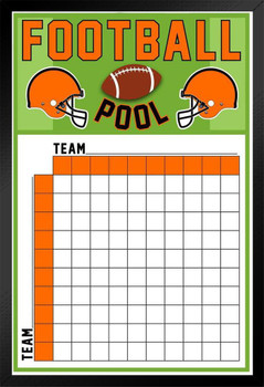 Orange Football Squares Board 100 Party Decorations 2023 Pool Board Blocks Supplies Super Large Boxes Betting Game Bowl Score Themed Decor Black Wood Framed Art Poster 14x20