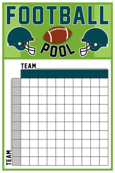 Midnight Green Silver Football Squares Board 100 Party Decorations 2023 Pool Board Blocks Supplies Cool Wall Decor Art Print Poster 16x24