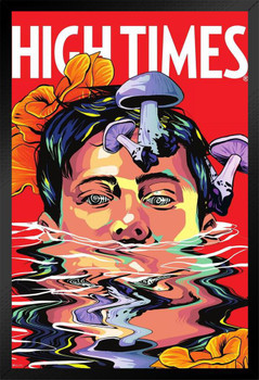 High Times Magazine Poster Weed Marijuana Accessories Hippie Stuff Cannabis Trippy Room Signs Mushroom Hippy Wall Art Stoner Smoking Bedroom or Basement Black Wood Framed Art Poster 14x20