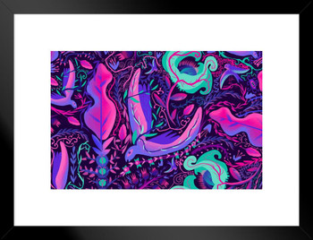 Psychedelic Fantasy Poster Curves Photo Photography Picture Office Room Home Decor Decorations Modern Aesthetic Purple Violet Blue Glow In The Dark Matted Framed Wall Decor Art Print 20x26