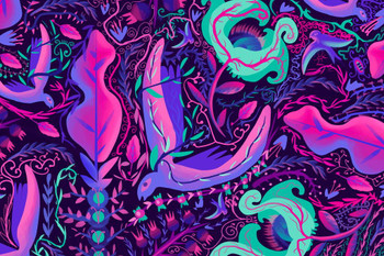Psychedelic Fantasy Poster Curves Photo Photography Picture Office Room Home Decor Decorations Modern Aesthetic Purple Violet Blue Glow In The Dark Cool Wall Art Print Poster 16x24