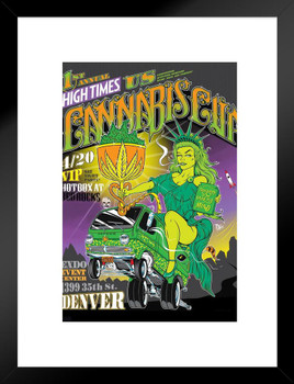 High Times Magazine Cannabis Cup Denver Poster Weed Marijuana Accessories Hippie Stuff Trippy Room Signs Hippy Art Style Stoner Event Smoking Bedroom Basement Matted Framed Art Wall Decor 32x26