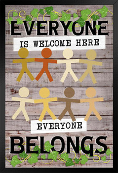 Everyone Is Welcome Here Everyone Belongs Farmhouse Classroom Decor Sign Educational Rules Teacher Supplies School Decor Teaching Toddler Kids Elementary Black Wood Framed Art Poster 14x20