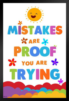 Growth Mindset Mistakes Poster For Classroom Decoration Motivational Class Rules Rainbow Decor Theme Black Wood Framed Art Poster 14x20