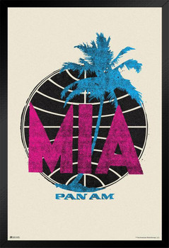 Miami MIA Airport Code Florida Sunshine State Pan Am Logo American Vintage Travel Ad Airline American Plane Flying Black Wood Framed Poster 14x20