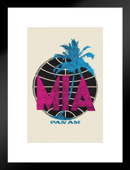 Miami MIA Airport Code Florida Sunshine State Pan Am Logo American Vintage Travel Ad Airline American Plane Flying Matted Framed Wall Decor Art Print 20x26