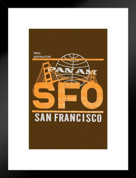 San Francisco SFO California Bay Area Pan Am Logo American Vintage Travel Ad Airline Airport American Plane Flying Advertisement Matted Framed Wall Decor Art Print 20x26