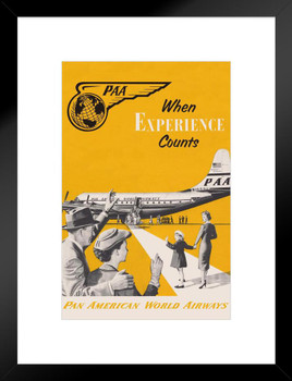 Pan Am Airplane Vintage Travel Poster Pan American Airlines Where Experience Counts Matted Framed Wall Decor Art Print 20x26