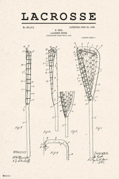 Laminated Lacrosse Stick Patent Retro Vintage Style Rustic Lacrosse Player Gift Sports Fan College Dorm Room Decor Wall Art Living Room Accessories Poster Dry Erase Sign 16x24