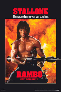 Rambo First Blood Part 2 No Man No Law No War Can Stop Him Retro Vintage 80s Movie Theater Decor Memorabilia Action Film Sylvester Stallone Series Collection Cool Wall Decor Art Print Poster 16x24