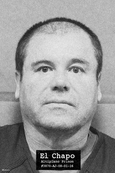 Laminated El Chapo Mug Shot Joaquin Guzman Kingpin Sinaloa Cartel Portrait Photo Famous Mugshot Narco Decor Gangster Wanted Arrest Mexico Federales Poster Dry Erase Sign 16x24