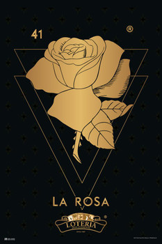 41 La Rosa Rose Loteria Card Black Gold Mexican Bingo Lottery Day Of Dead Dia Los Muertos Decorations Mexico Love Romantic Aesthetic Party Spanish Native Sign Thick Paper Sign Print Picture 8x12
