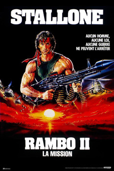 Laminated Rambo Part 2 II La Mission French Release Retro Vintage 80s Movie Theater Decor Memorabilia Action Film Sylvester Stallone Series Collection Classic War Poster Dry Erase Wall Art 24x36