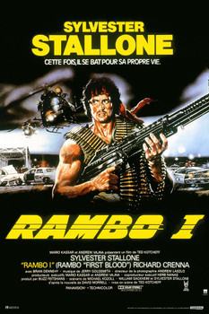Laminated Rambo I First Blood French Version Retro Vintage 80s Movie Theater Decor Memorabilia Action Film Sylvester Stallone Series Collection Classic War Poster Dry Erase Wall Art 24x36
