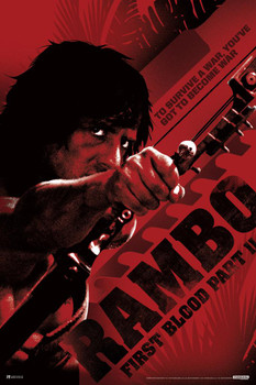 Laminated Rambo First Blood Part 2 To Survive A War Youve Got To Become War Retro Vintage 80s Movie Theater Decor Memorabilia Action Film Sylvester Stallone Collection Poster Dry Erase Sign 24x36