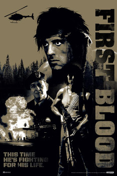 Laminated Rambo First Blood Camo Montage Camouflage Art Retro Vintage 80s Movie Theater Decor Memorabilia Action Film Sylvester Stallone Series Collection Classic War Poster Dry Erase Wall Art 24x36