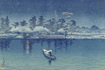 Laminated Ushibori Snow Hasui Kawase Japanese Painting Japanese Woodblock Art Nature Asian Art Modern Home Decor Winter Scene Poster Dry Erase Wall Art 24x36