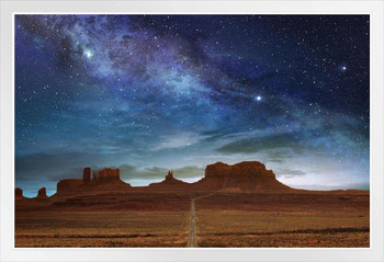 Monument Valley Buttes Starry Sky Landscape Photo White Wood Framed Poster 14x20