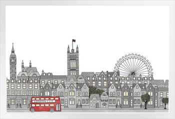 Iconic London England Skyline Illustration White Wood Framed Poster 20x14