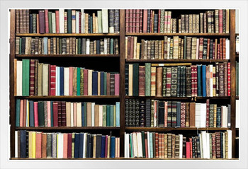 Old books in a library White Wood Framed Poster 14x20