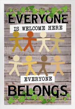Everyone Is Welcome Here Everyone Belongs Farmhouse Classroom Decor Sign Educational Rules Teacher Supplies School Decor Teaching Toddler Kids Elementary White Wood Framed Poster 14x20