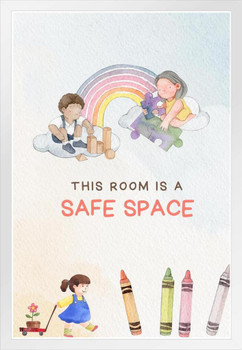 Safe Space Therapy Poster School Supplies Classroom Decor Mental Health Office Bulletin Board Decoration Rainbow Anxiety Social Emotional Learning Activities White Wood Framed Poster 14x20