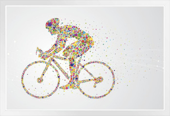 Cyclist Pixel Man bicycle exercise millennial leisure strength wheel health color determination endurance motivational inspiring healthy lifestyle training White Wood Framed Poster 20x14