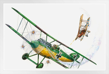 British RFC Airco DH2 Pursuing German Albatros DII Biplane War Plane Airplane Aircraft Dogfight White Wood Framed Poster 20x14