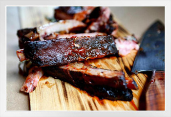 Barbecue Ribs on a Cutting Board Photo Photograph White Wood Framed Poster 20x14