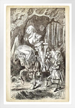 Alice and the White Knight 1899 Antique Style Engraving White Wood Framed Poster 14x20
