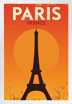 Vintage Paris France Eiffel Tower Tourism Travel White Wood Framed Poster 14x20