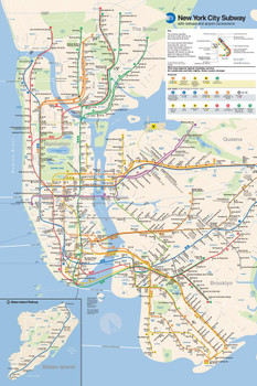 Laminated NYC Subway Map Poster New York City Official MTA 2023 2024 Edition Poster Dry Erase Sign 24x36