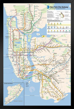 NYC Subway Map Poster New York City Official MTA 2023 2024 Edition Black Wood Framed Art Poster 14x20