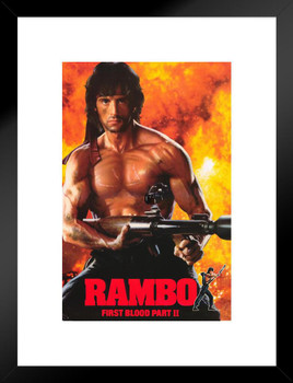 Rambo First Blood Part 2 II Retro Vintage 80s Movie Theater Decor Memorabilia Action Film Sylvester Stallone Series Collection Classic War Matted Framed Wall Decor Art Print 20x26