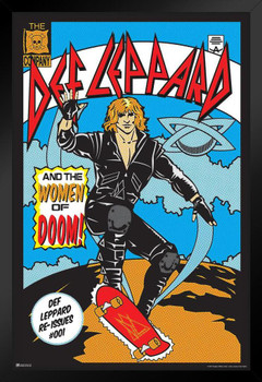 Def Leppard and the Women of Doom Comic Art Heavy Metal Music Merchandise Retro Vintage 80s Aesthetic Band Black Wood Framed Art Poster 14x20