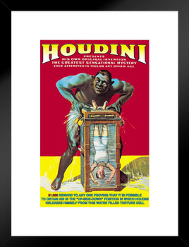 Harry Houdini Water Torture Cell Escape Magic Trick Handcuffs Magician Retro Vintage Movie Art Deco Advertisement Matted Framed Art Wall Decor 20x26