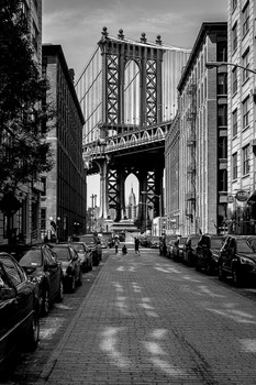 The Manhattan Bridge from DUMBO Brooklyn Black and White B&W Photo Photograph Thick Paper Sign Print Picture 8x12